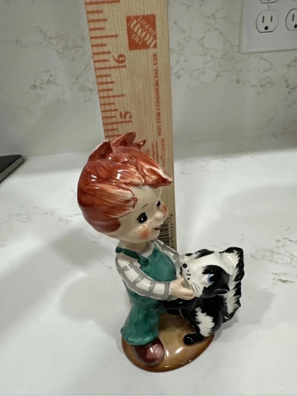Red Headed Freckled Boy with Skunk Vintage Figurine Made in Japan